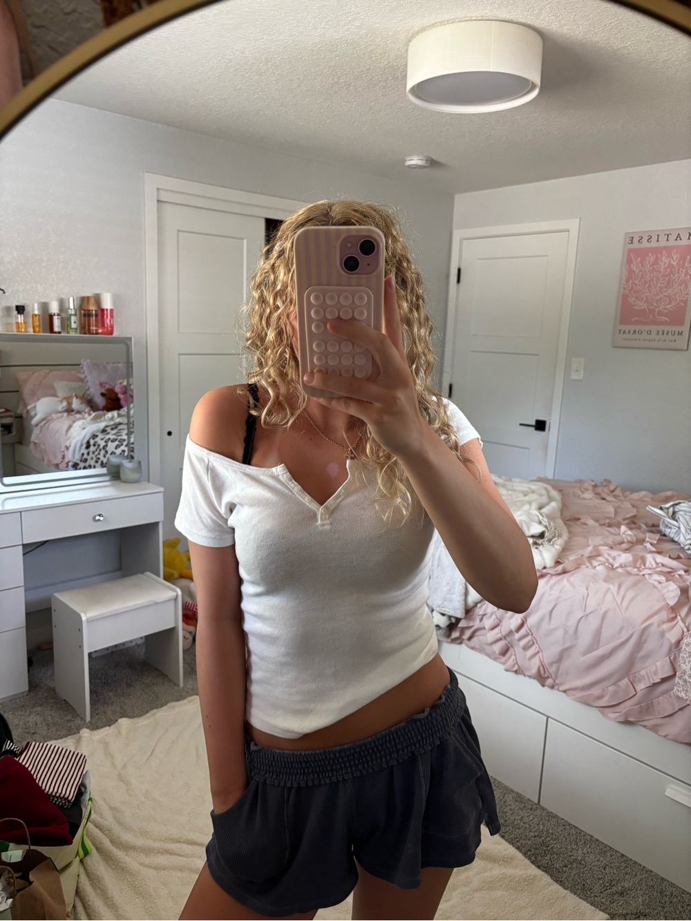 Brandy Melville White Ribbed Off-Shoulder Crop Top